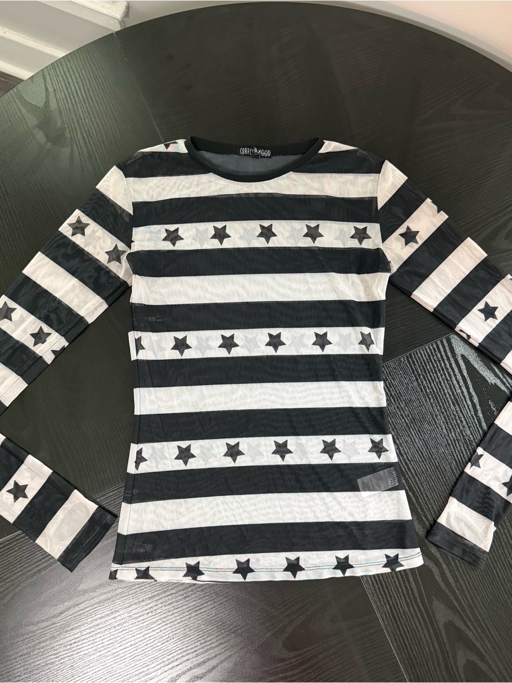 Current Mood Sheer Black & White Star Striped Long-Sleeve Tee